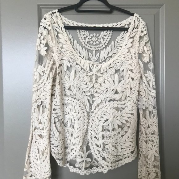 Staring at Stars Tops - Staring at Stars women's boho embroidered lace shirt - Size M